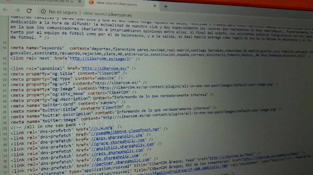 HTML de la web Cibercom | Fotografía: Patricia Rodríguez Losada